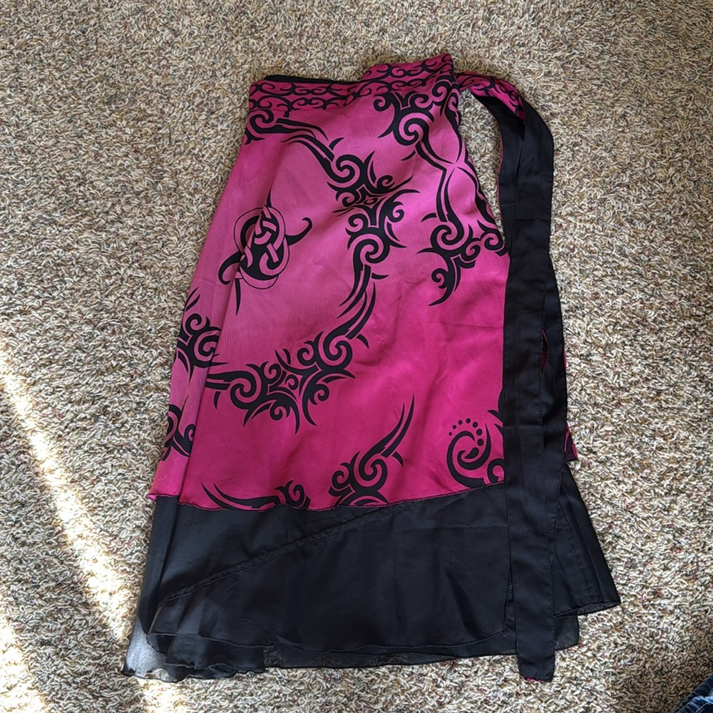 Stylish Pink and Black Wrap Around Women's Skirt